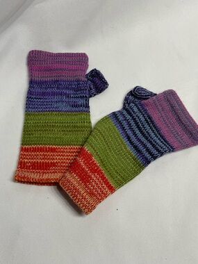 Like New Knit Colorful Rainbow Arm warmers 100% Alpaca Wool Cute Alt